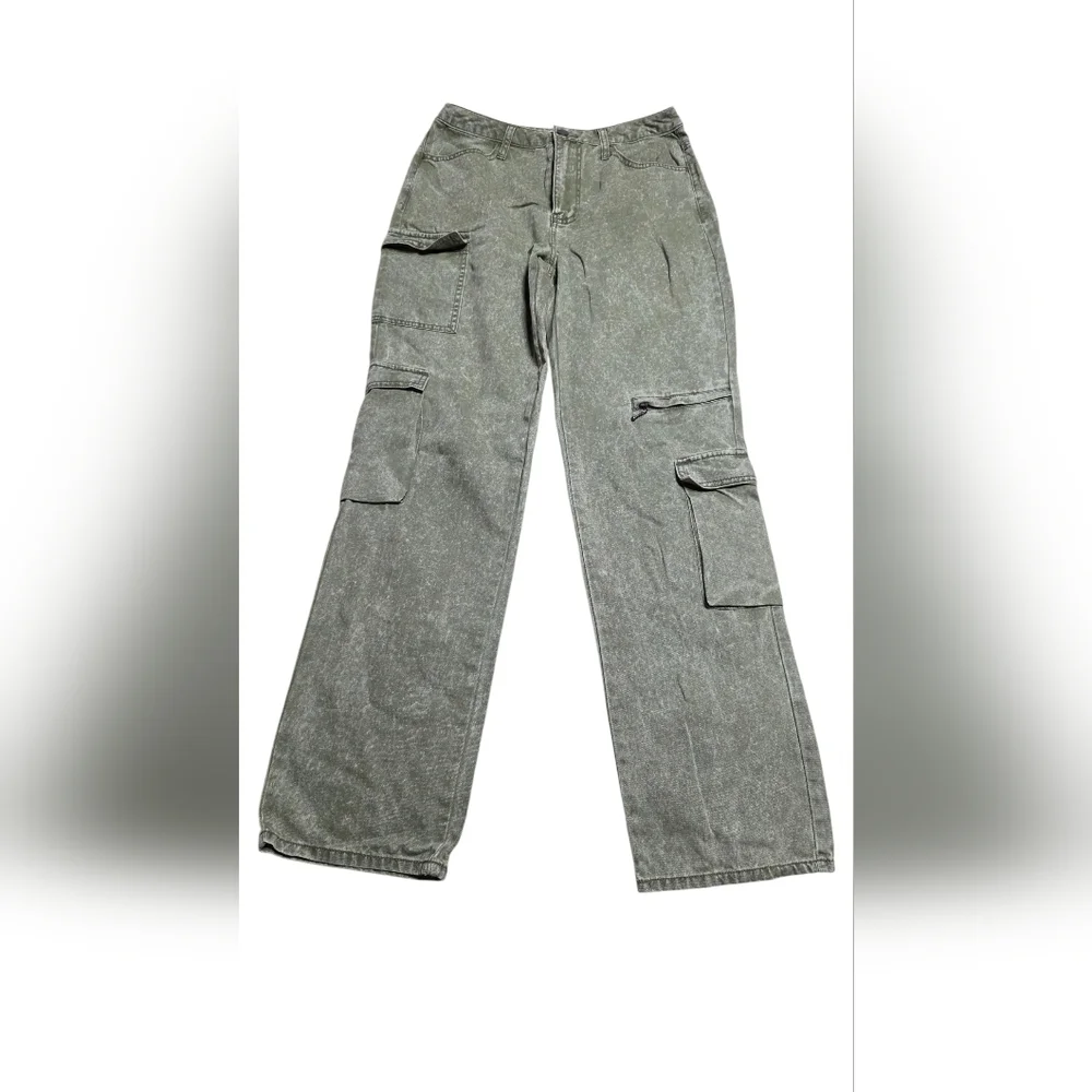 Tinseltown Green High Rise Wide Leg Cargo Pants Cozy Casual Chic Streetwear